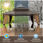 14 x 12 FT Hardtop Gazebo Outdoor Pergola for Patio Garden Deck Lawn Backyard Party Tent-Coffee